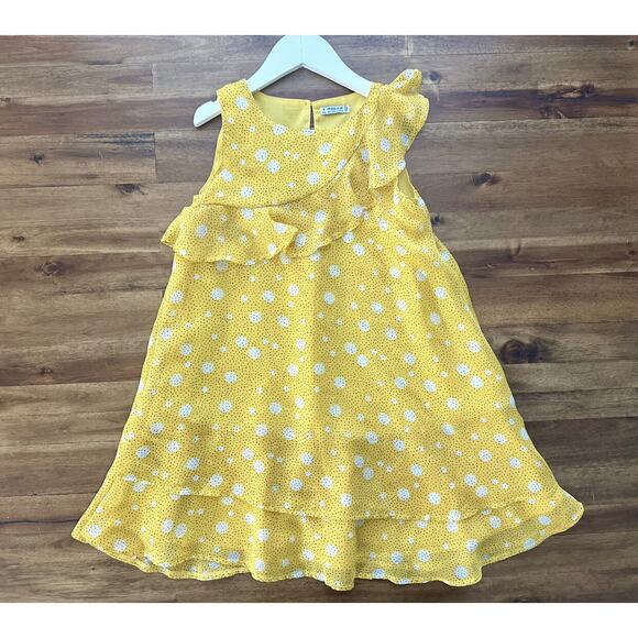 Mayoral Yellow Dot Sleeveless Ruffle Flounce Dress European Preppy Summer Spring - Picture 2 of 8